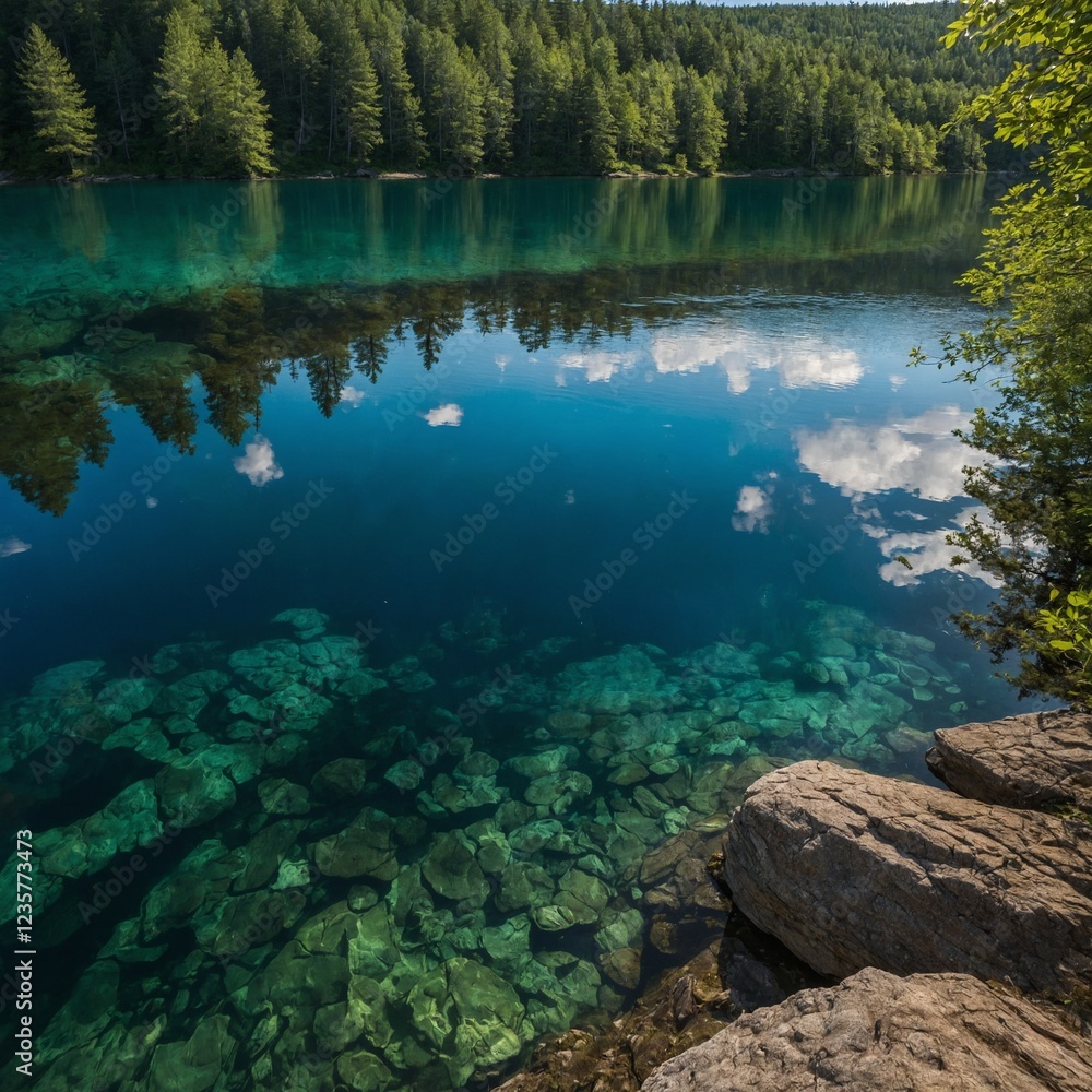 A breathtaking view of Bluemere Lake with crystal-clear waters, surrounded by lush greenery. A breathtaking view of Bluemere Lake with crystal-clear waters, surrounded by lush greenery.