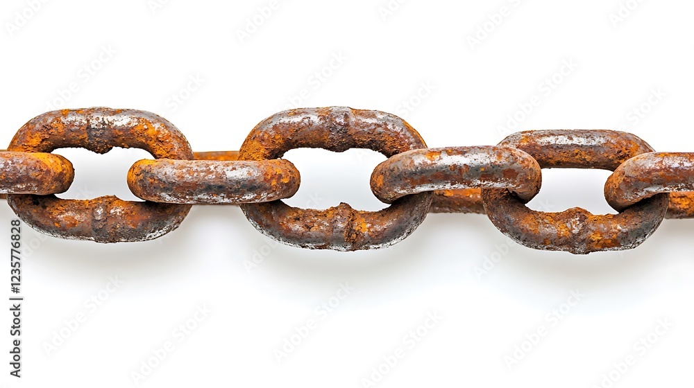 Fototapeta premium Rusty metal chain with weathered iron links and industrial strength