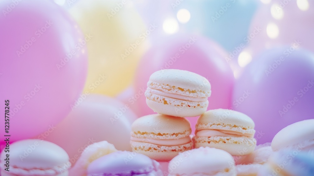 Obraz premium Delicate pastel macarons with soft, dreamy background