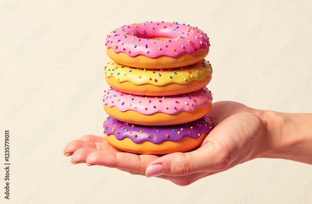 Collection set of hand holding pile stack colourful round donut doughnut on transparent background cutout. Mockup template for artwork graphic design Collection set of hand holding pile stack colourful round donut doughnut on transparent background cutout. Mockup template for artwork graphic design