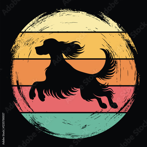 Irish Setter Silhouette Against Vintage Sunset Background
