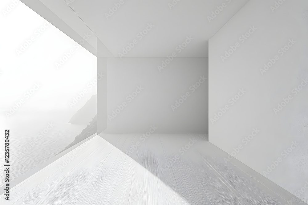 Obraz premium White Room with Ocean View Rendering