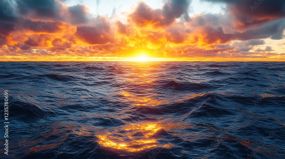Fototapeta premium Ocean sunset fiery cloudscape