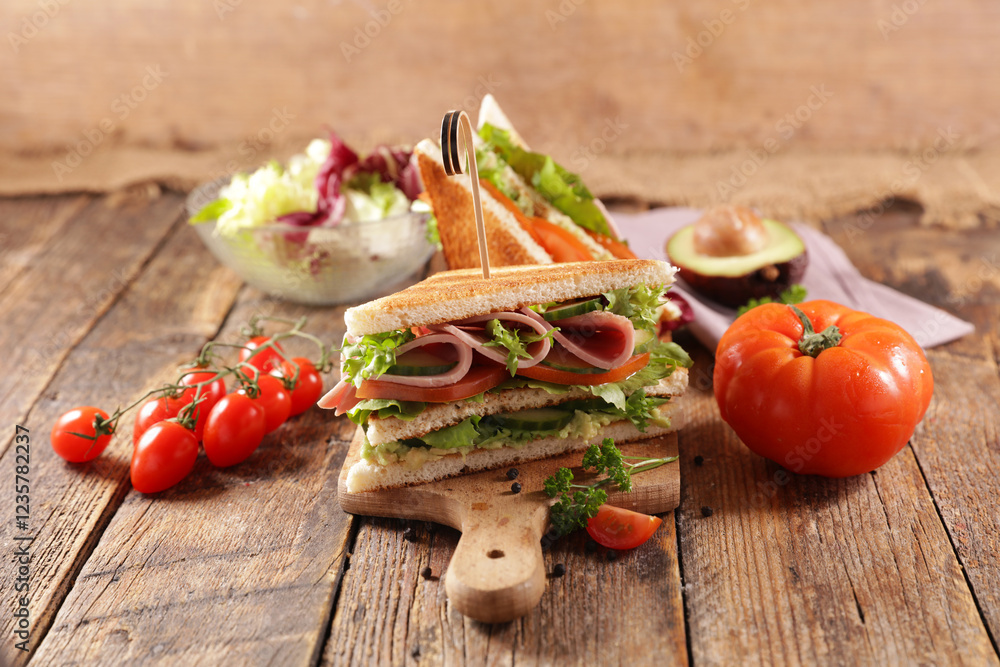 Healthy Club Sandwich on wood background Healthy Club Sandwich on wood background