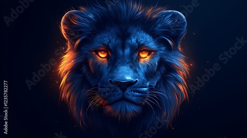 Wallpaper Mural Fiery-eyed lion portrait, dark background, digital art, gaming Torontodigital.ca