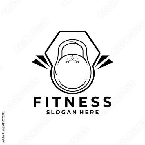 Kettlebell line logo design. barbel logo design Fitness and Gym Logo Design Vector