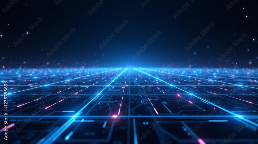 Futuristic digital landscape with glowing neon grid lines, perfect for technology, innovation, and virtual reality concepts. Ideal for tech-related content, presentations, and backgrounds. Futuristic digital landscape with glowing neon grid lines, perfect for technology, innovation, and virtual reality concepts. Ideal for tech-related content, presentations, and backgrounds.