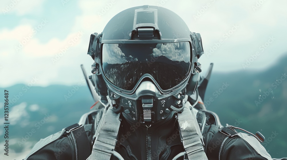 Fototapeta premium Enthusiastic Pilot in Helmet and Goggles Ready for Action