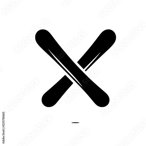 Crossed Skis Icon: A minimalist graphic design featuring a pair of skis crossed in an 'X' shape, symbolizing winter sports, adventure, or a ski resort.  Perfect for logos, websites.