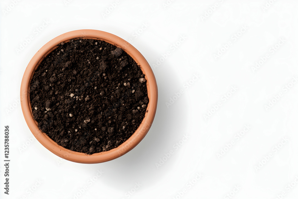 A close-up view of a terracotta pot filled with rich, dark soil. Perfect for gardening enthusiasts, plant lovers, or anyone seeking nature-inspired decor. A close-up view of a terracotta pot filled with rich, dark soil. Perfect for gardening enthusiasts, plant lovers, or anyone seeking nature-inspired decor.