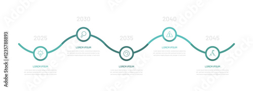 A five-step minimalistic infographic for a presentation with editable icons and circular elements. A diagram for a website or slide