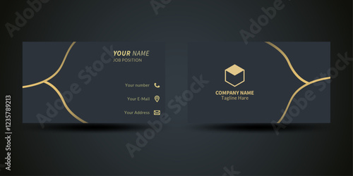 Luxury and elegant dark black navy business card design with gold style minimalist print template