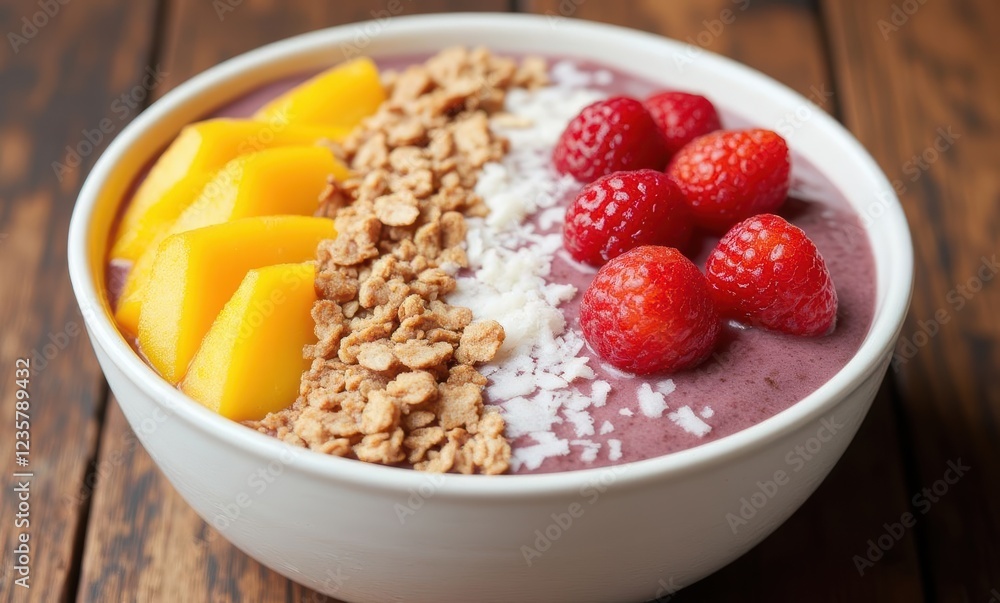 Delicious smoothie bowl topped with fruits Delicious smoothie bowl topped with fruits