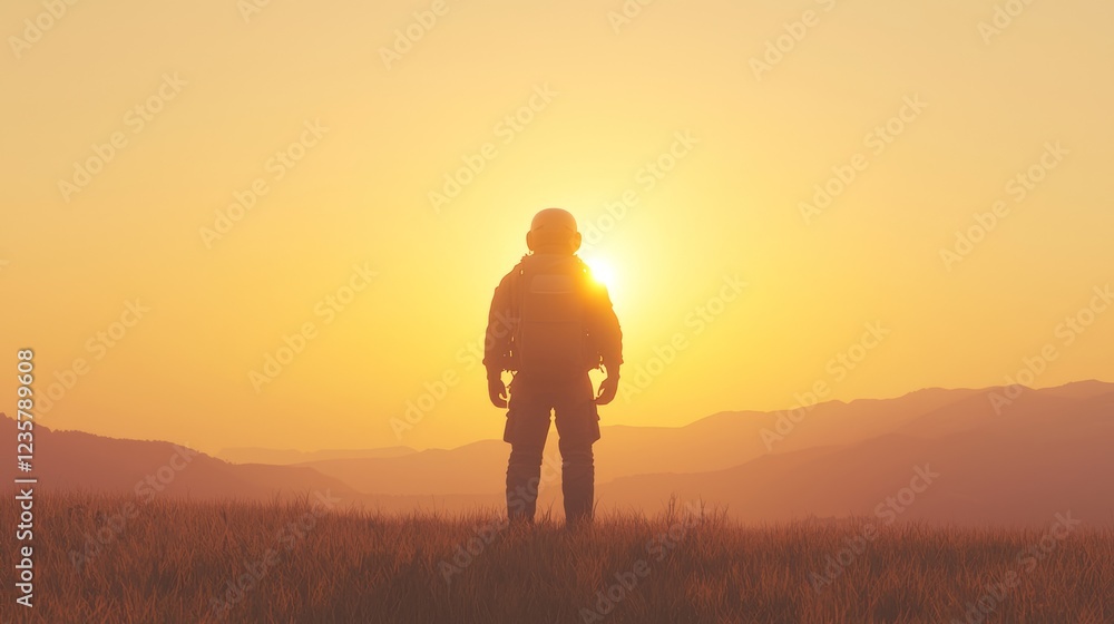 Fototapeta premium Backlit Pilot with Paraglider Against a Sunset Sky