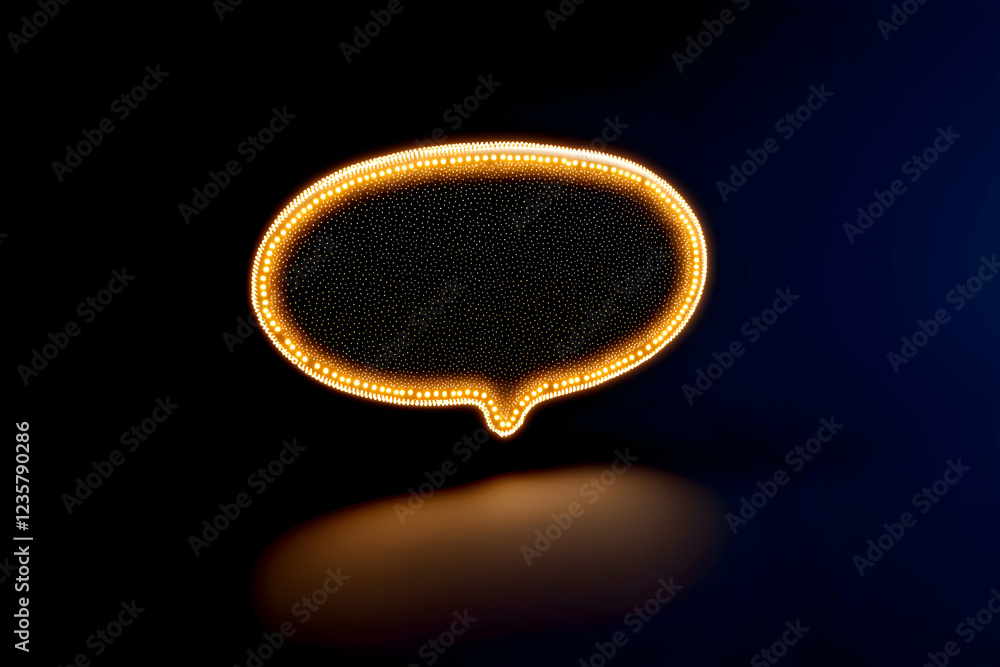A glowing speech bubble illuminated with a warm light against a dark background. Perfect for representing conversation, communication, or social interactions in various designs. A glowing speech bubble illuminated with a warm light against a dark background. Perfect for representing conversation, communication, or social interactions in various designs.