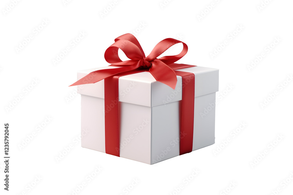 a white box with a red ribbon and a bow a white box with a red ribbon and a bow