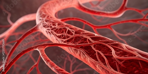 Detailed view of red blood vessels in human body, life and health
