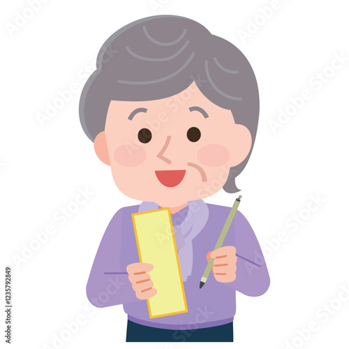 俳句を詠む高齢者の女性　イラスト