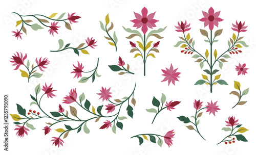 Mughal decorative ornamental floral. Vintage intricate traditional mughal style with flowers and foliage.
