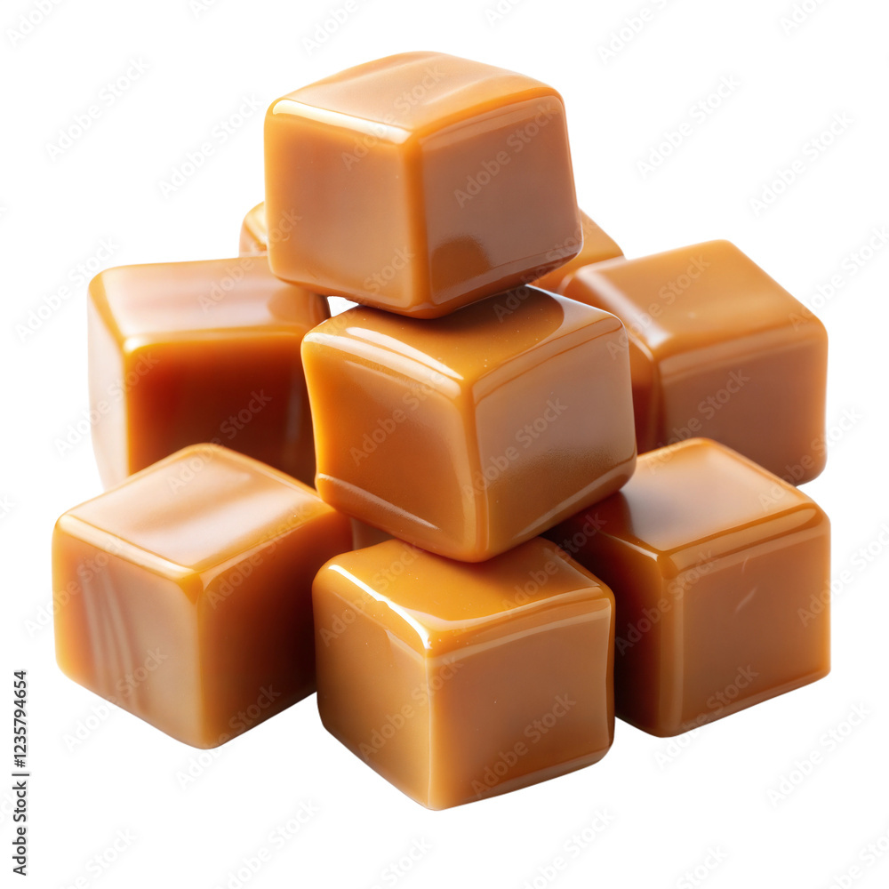 Caramel Cubes Isolated on Transparent Background. Caramel Cubes Isolated on Transparent Background.