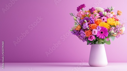 Wallpaper Mural Vibrant flower bouquet in vase, pink background, studio shot, ideal for greeting cards Torontodigital.ca