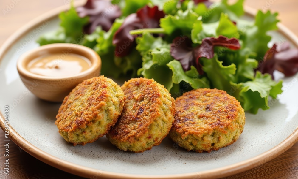 Delicious vegetarian patties with fresh greens Delicious vegetarian patties with fresh greens