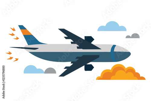 Silhouette of a Plane Crashing with Smoke Trail  Vector Illustration on White Background  EPS Format,