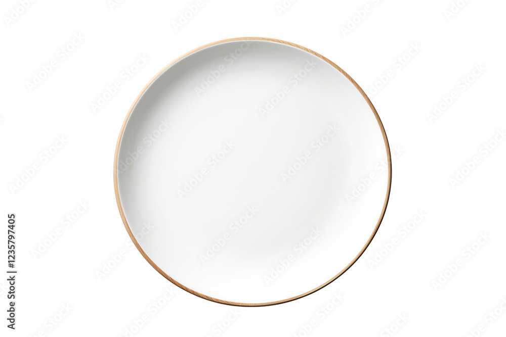 a white plate with a brown rim a white plate with a brown rim