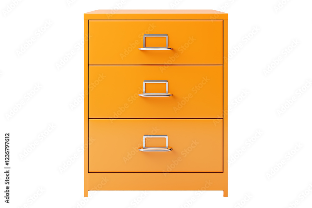 an orange file cabinet with silver handles an orange file cabinet with silver handles