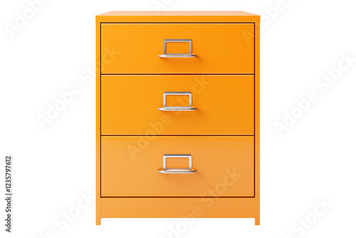 an orange file cabinet with silver handles