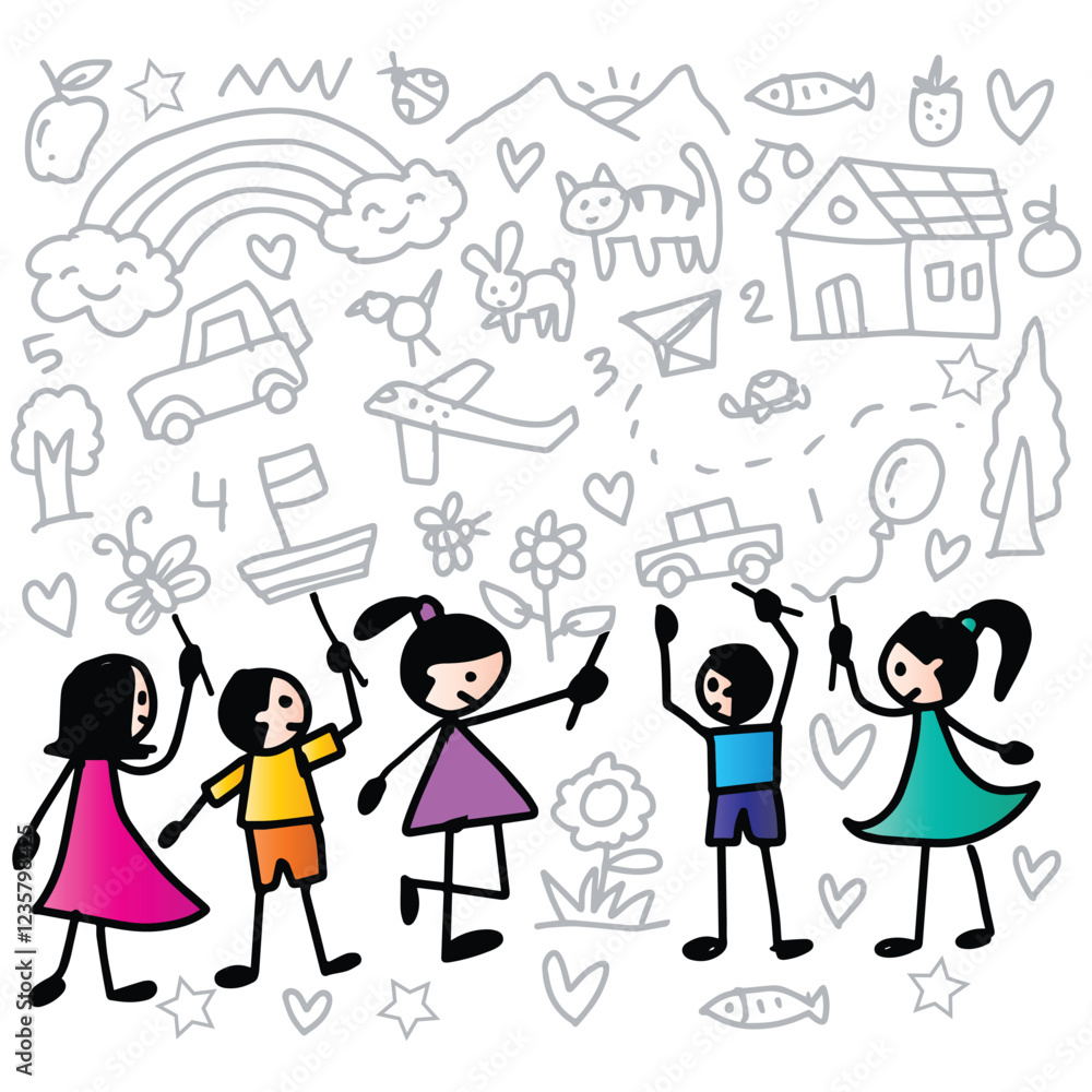 Hand drawing Doodle of kids playing and doodle activity. Hand drawing Doodle of kids playing and doodle activity.