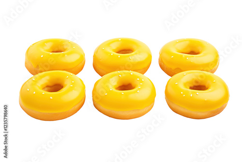 a group of donuts with yellow frosting photo