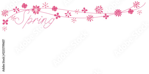 Spring Calligraphy decoration with flower. Spring floral illustration for Seasonal design. Vector illustration.