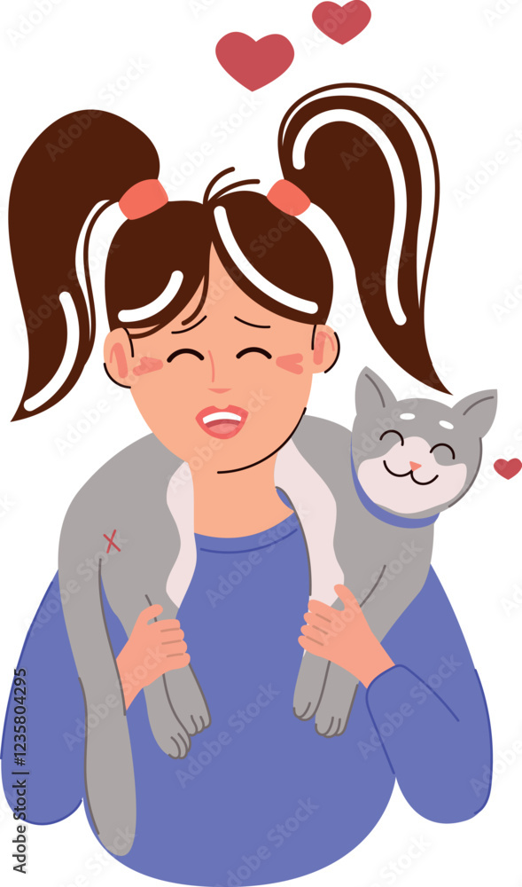 girl with cat.Vector Illustration of a Cute Girl Hugging Her Cat – Adorable Pet Love Concept, Furry Friend on Her Shoulders, Warm and Cozy Moment, Perfect for Animal Lovers, Greeting Cards, and Poster girl with cat.Vector Illustration of a Cute Girl Hugging Her Cat – Adorable Pet Love Concept, Furry Friend on Her Shoulders, Warm and Cozy Moment, Perfect for Animal Lovers, Greeting Cards, and Poster