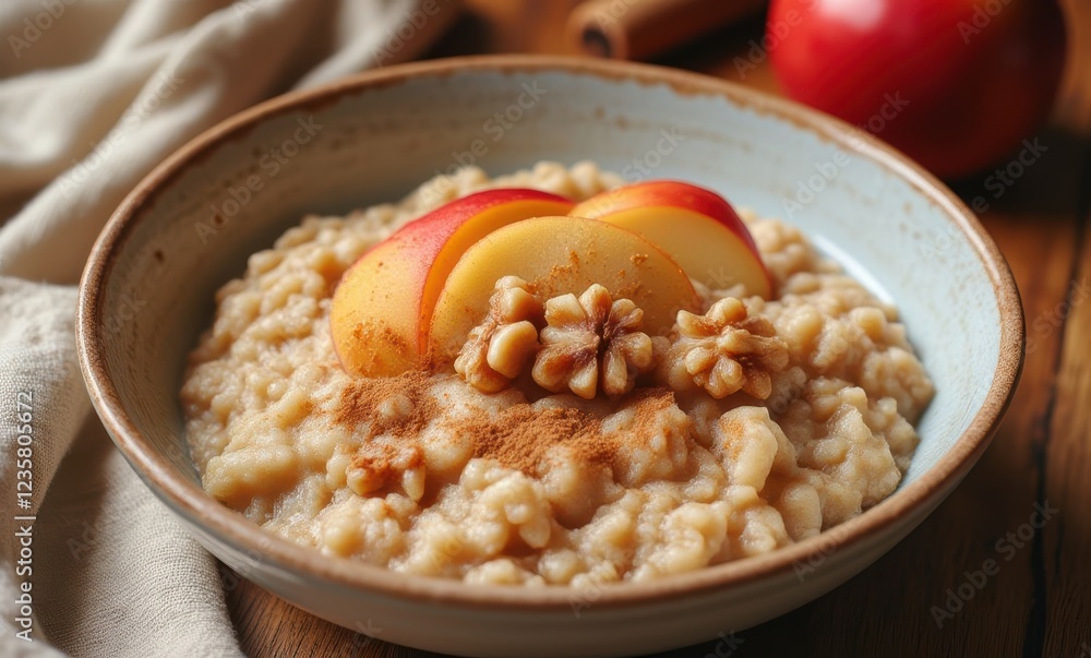 Delicious oatmeal with sliced apples Delicious oatmeal with sliced apples