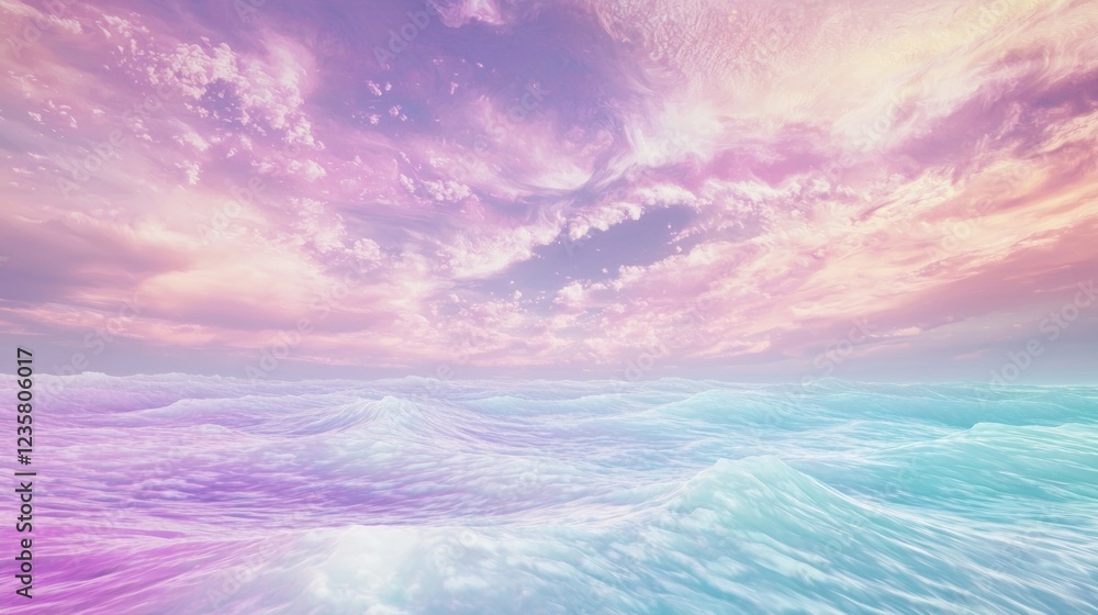Fototapeta premium Pastel Tinted Water Spirals in Cinematic Sci-fi Dreamscape with Partially Visible Orchard Horizon