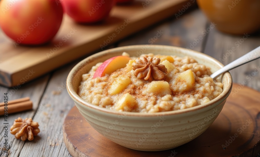 Delicious bowl of oatmeal with apples Delicious bowl of oatmeal with apples
