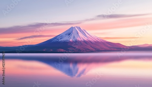 Majestic Mount Fuji Reflecting in Calm Waters at Sunset