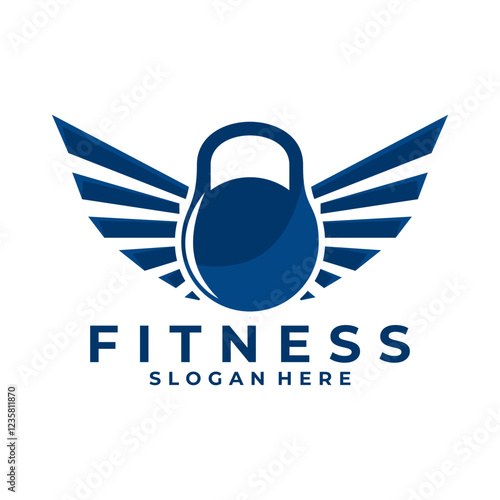 Kettle bell and wings logo design. Vintage Fitness and Gym Logo Design Vector