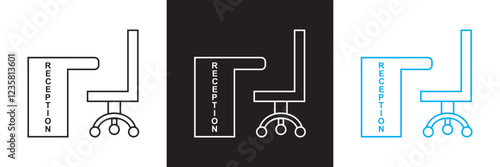 Reception desk icon set. Containing receptionist, hotel bell, customer service, counter, information, etc.  isolated on white and black background. vector illustration. EPS 10
