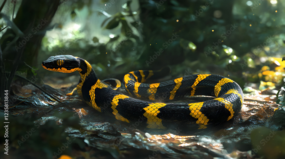 The Sovereign Elegance of a Krait: A Tranquil Power Weaving Through the Underbrush of Untamed Forest The Sovereign Elegance of a Krait: A Tranquil Power Weaving Through the Underbrush of Untamed Forest