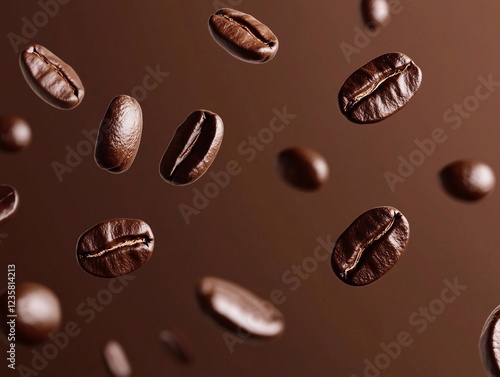 Wallpaper Mural Floating coffee beans on a brown background. The rich aroma of f Torontodigital.ca
