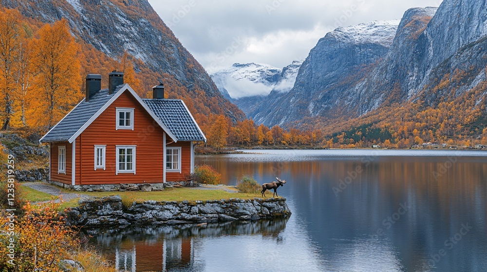 Fototapeta premium Scenic Swedish Villa in Tranquil Forest Setting