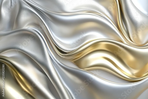 Elegant abstract metallic texture with smooth flowing silver and gold waves, creating a luxurious and reflective design photo