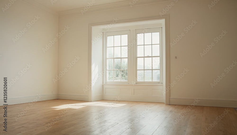 Sunlight Streams In: A clean, minimalist interior with a large window bathing the hardwood floor in warm sunlight, inviting natural light and a sense of tranquility into the space. Sunlight Streams In: A clean, minimalist interior with a large window bathing the hardwood floor in warm sunlight, inviting natural light and a sense of tranquility into the space.