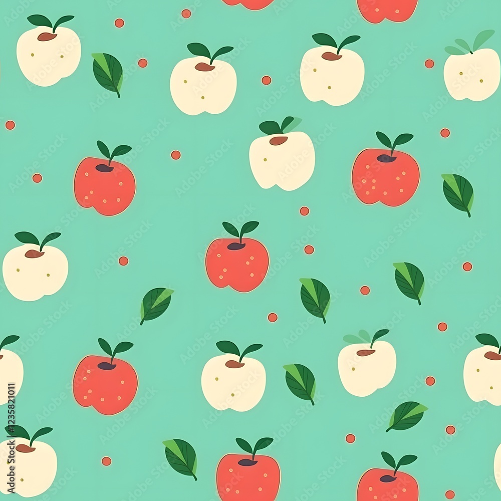 Repeating Pattern of Stylized Apples and Leaves Repeating Pattern of Stylized Apples and Leaves
