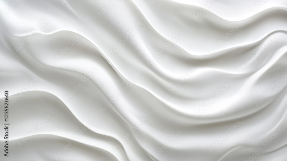 Minimalistic abstract background with white 3D waves terrain. Geometric landscape banner with white glossy soft wavy embossed texture isolated on white background. Design for wedding, modern IT, ads.