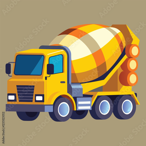 Concrete Mixer Truck Vector Illustration  Heavy Construction Vehicle Clipart