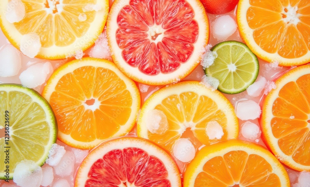 Colorful citrus fruits on ice Colorful citrus fruits on ice