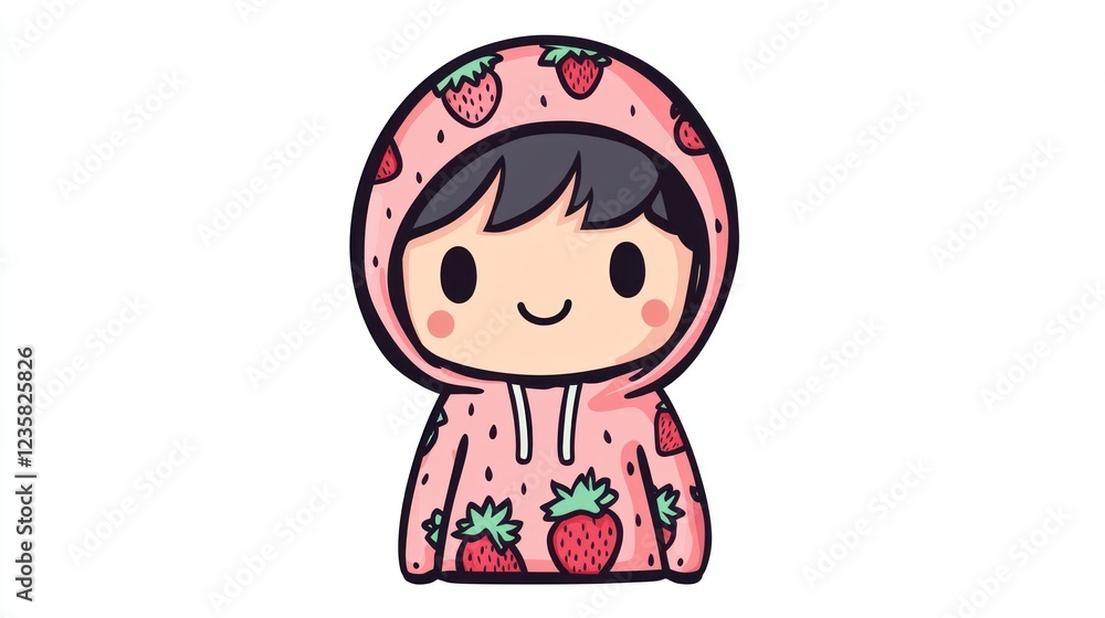 Cute girl strawberry hoodie, smiling, white background, avatar Cute girl strawberry hoodie, smiling, white background, avatar